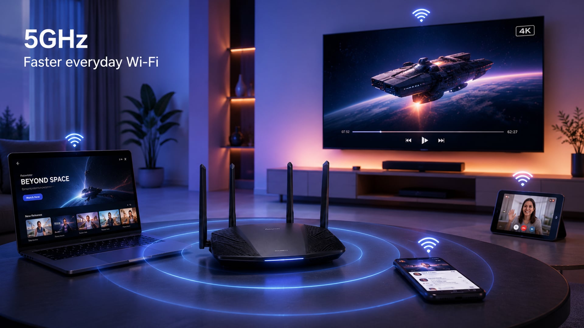 Router using 5GHz band for streaming and everyday devices.