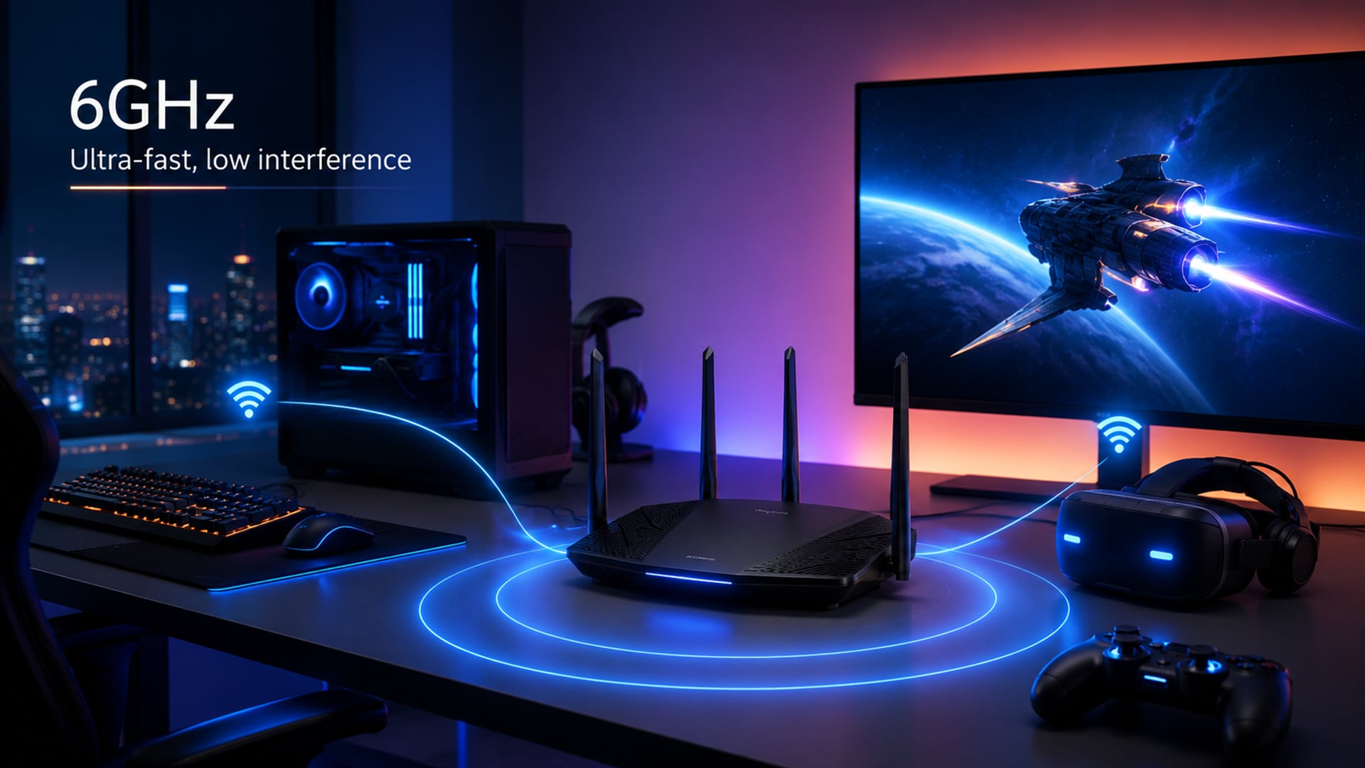 Router using 6GHz Wi-Fi for gaming and high-performance gear.