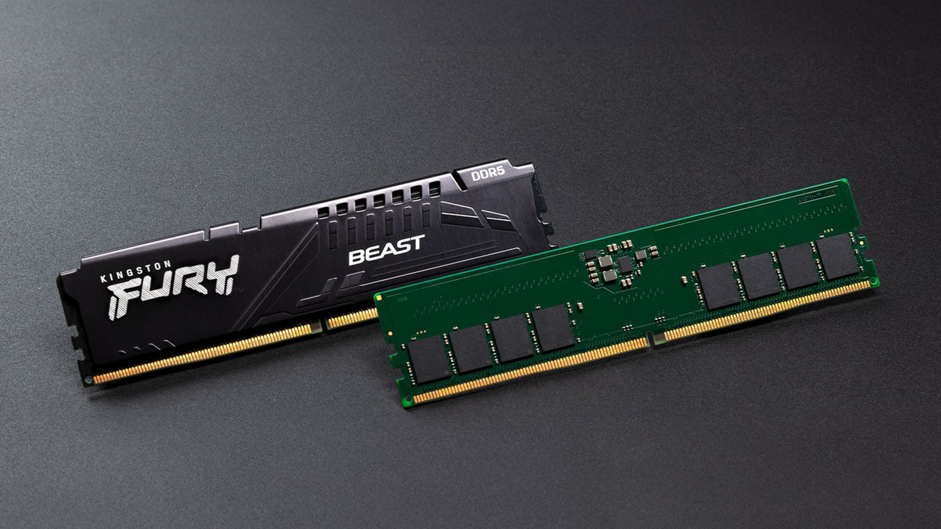 Two DDR5 RAM sticks, one Kingston Fury Beast and one green module