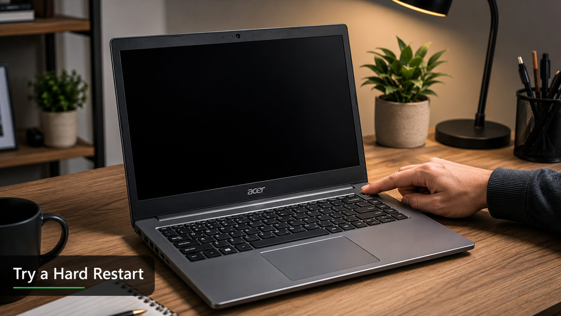 Performing a hard restart on an Acer Aspire laptop.