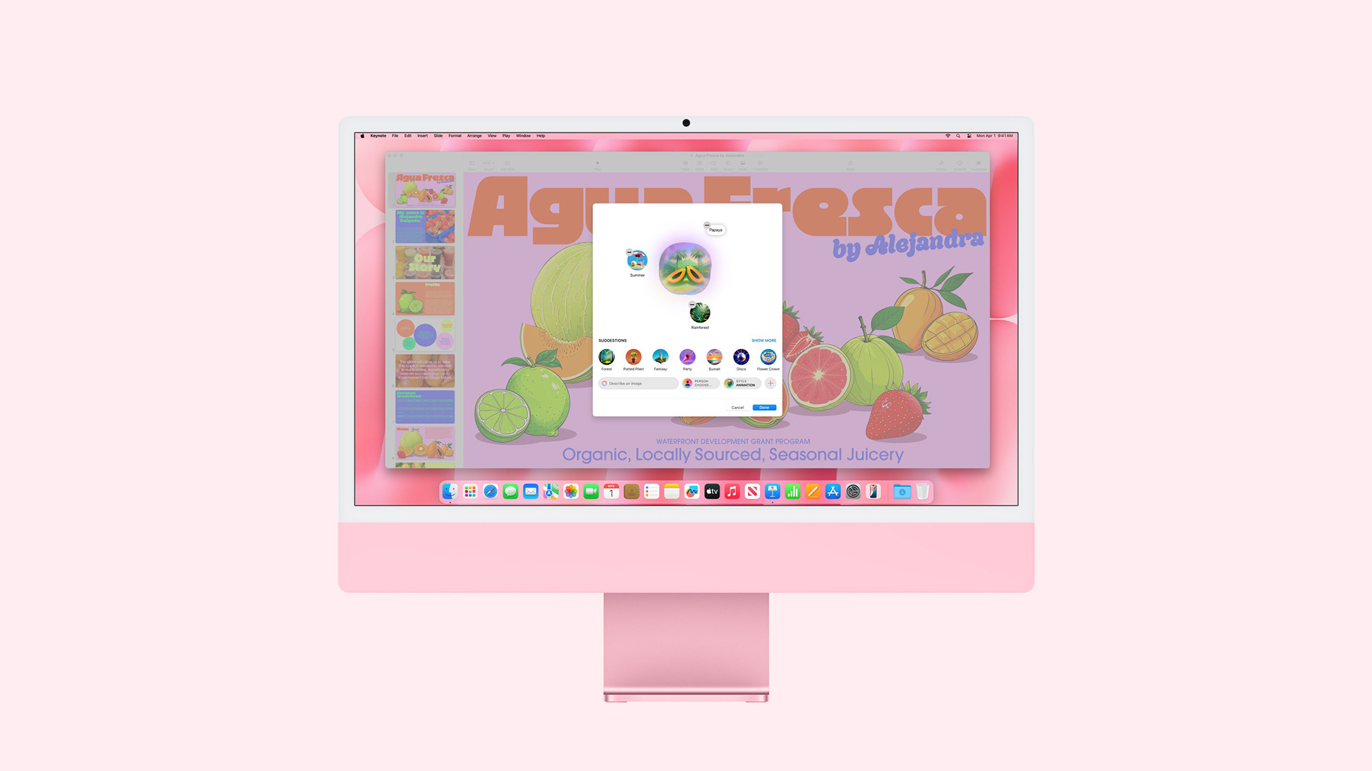 Pink Apple iMac showing the clean macOS user interface.