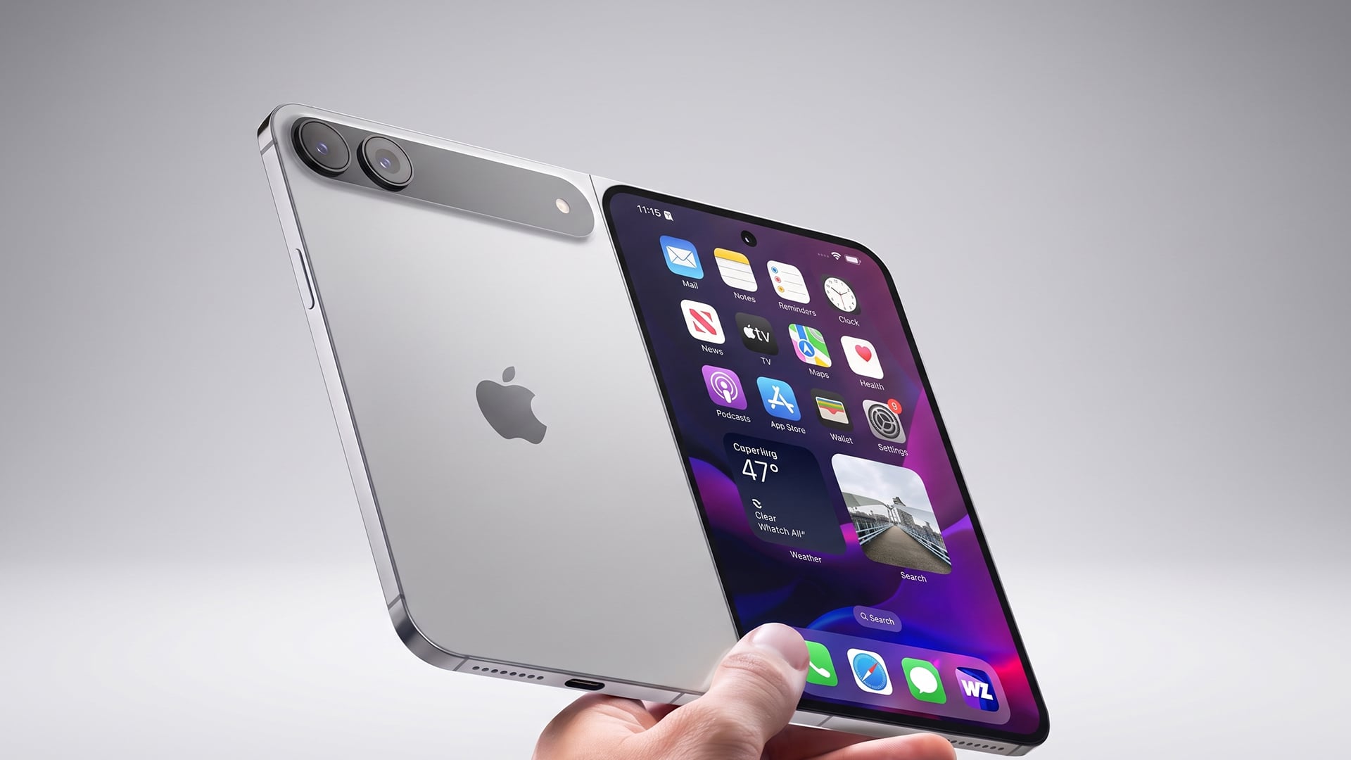 Concept of an Apple iPhone Fold opening like a book.