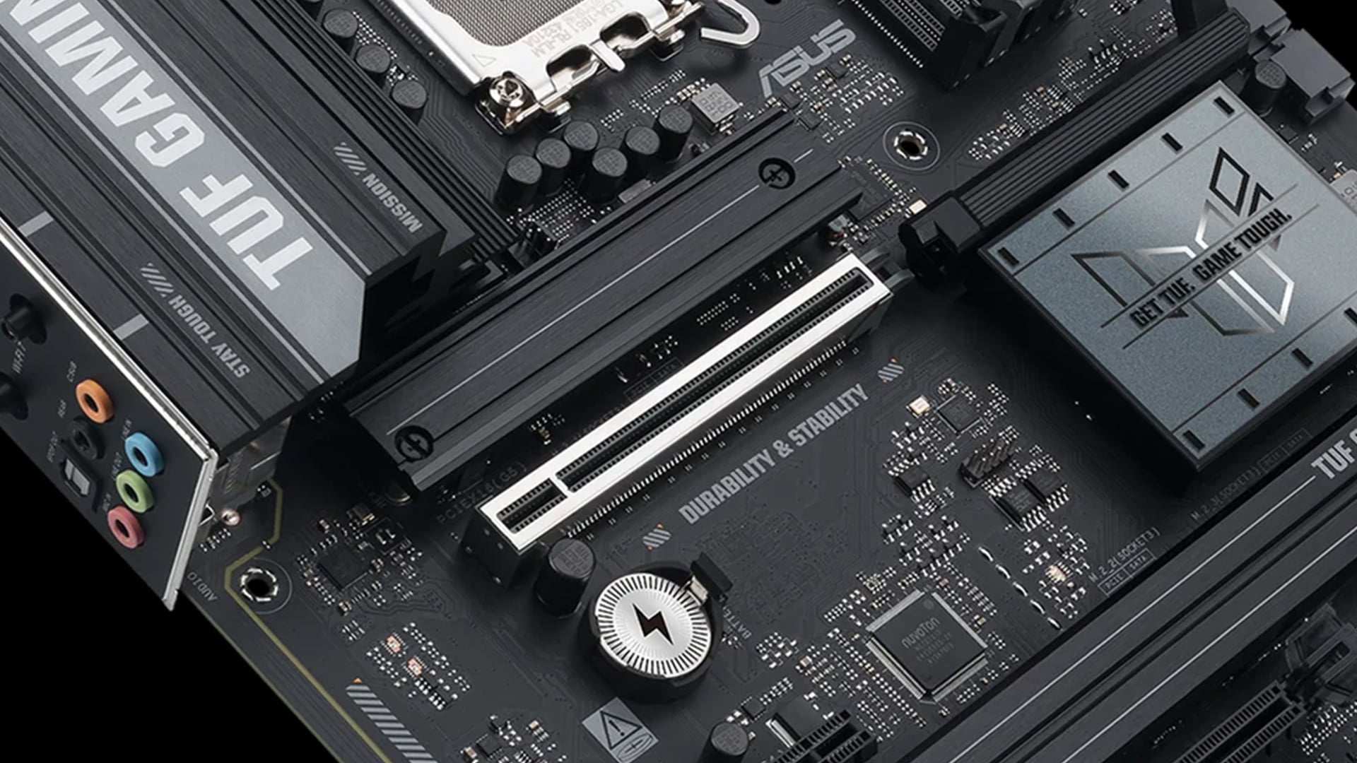 PCIe 5.0 x16 expansion slot on an ASUS TUF Gaming motherboard.