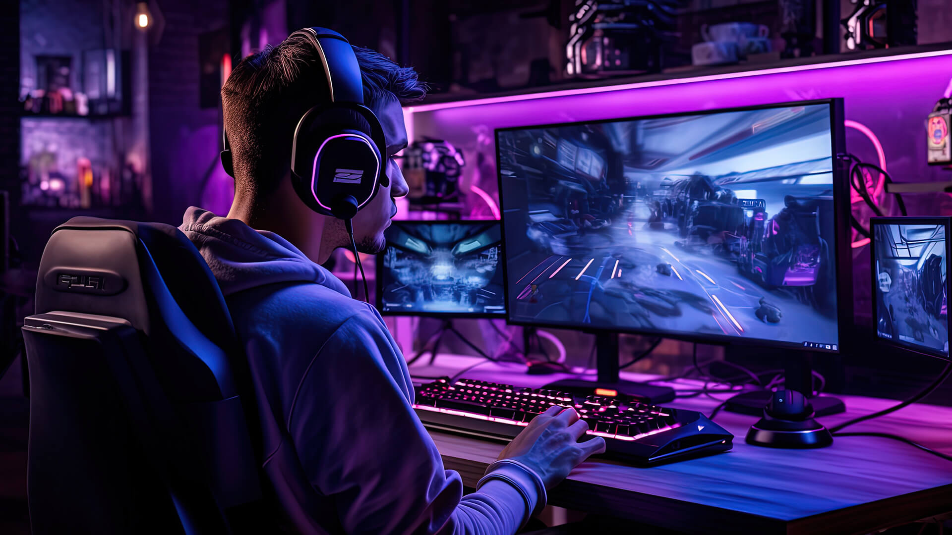 Monitor screen displaying sharp QHD gaming graphics.