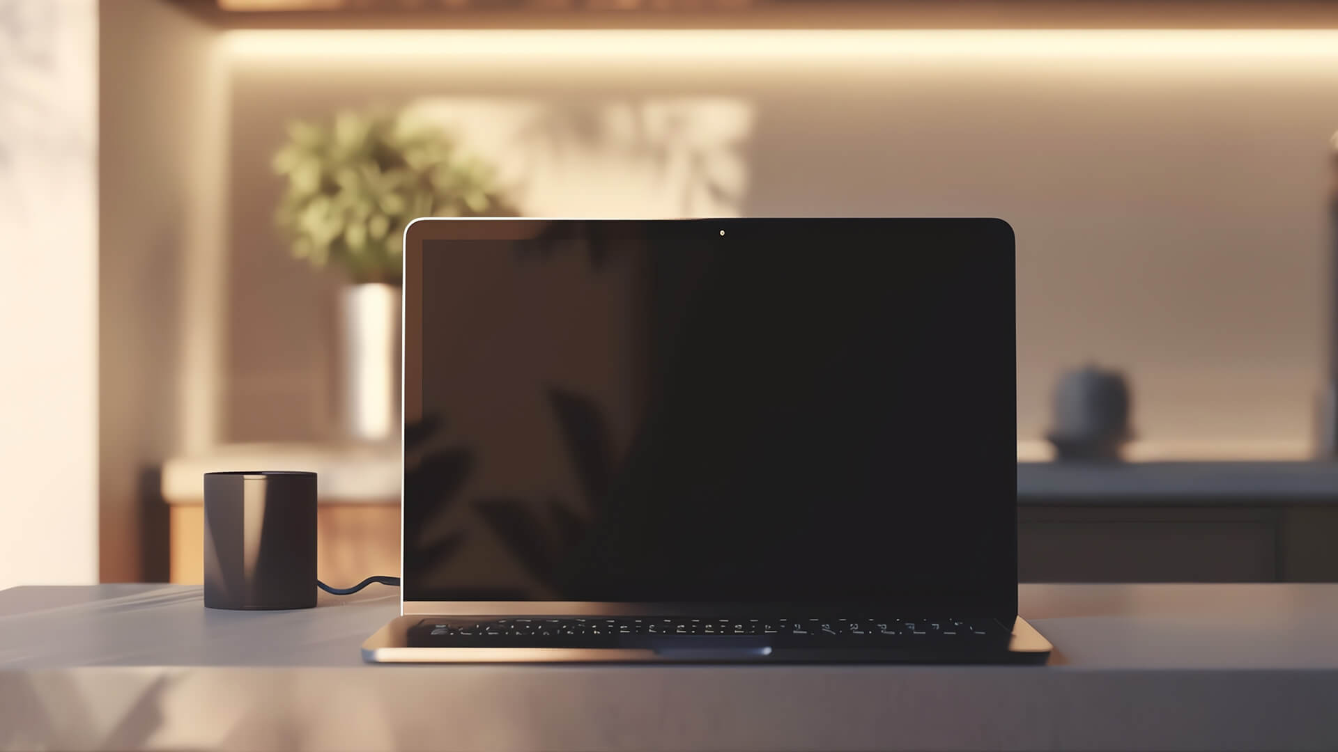 A person working on a Chromebook at a desk with a coffee mug.