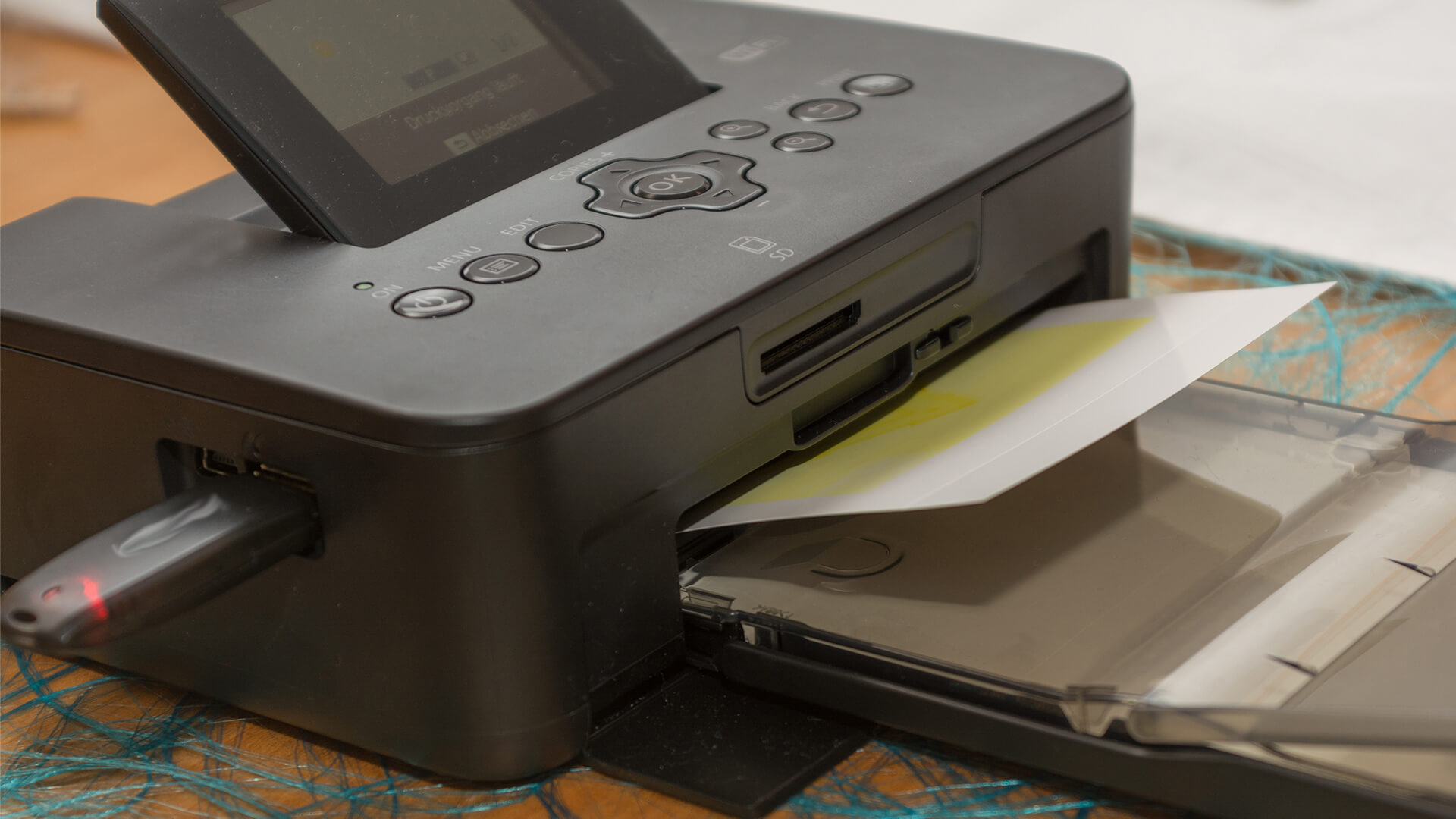 Printer printing a document directly from a USB drive.