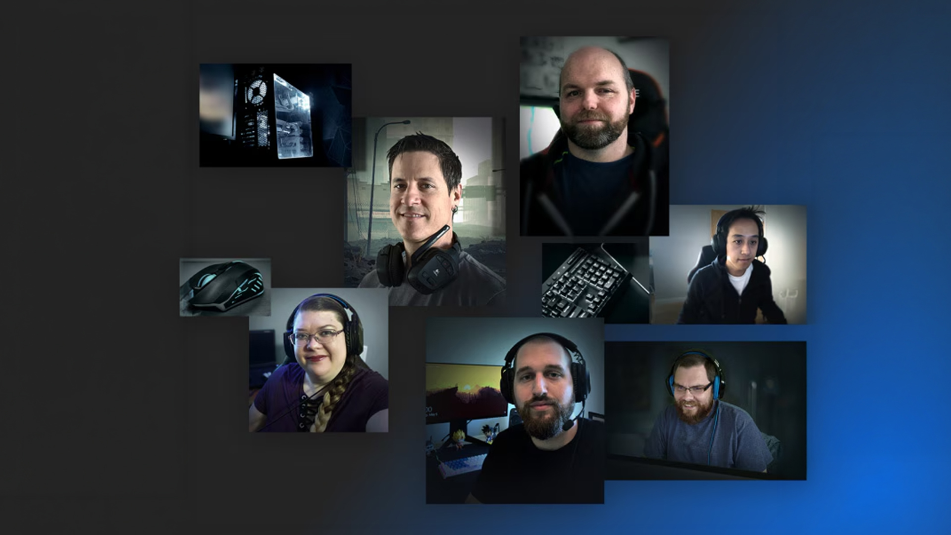 A collage of online gamers and streamers wearing gaming headsets.