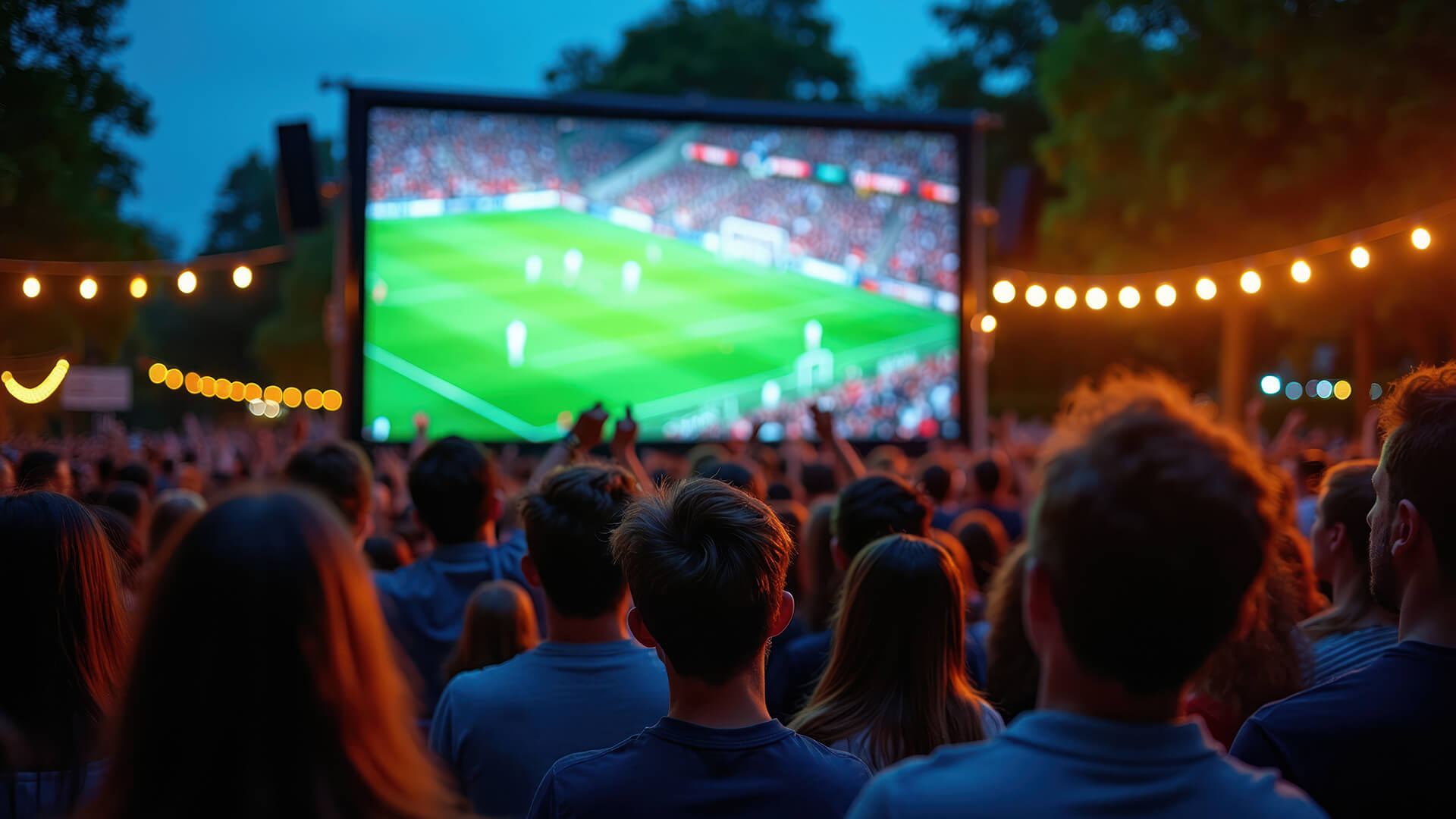 Modern soundbar under a TV displaying a live football game.