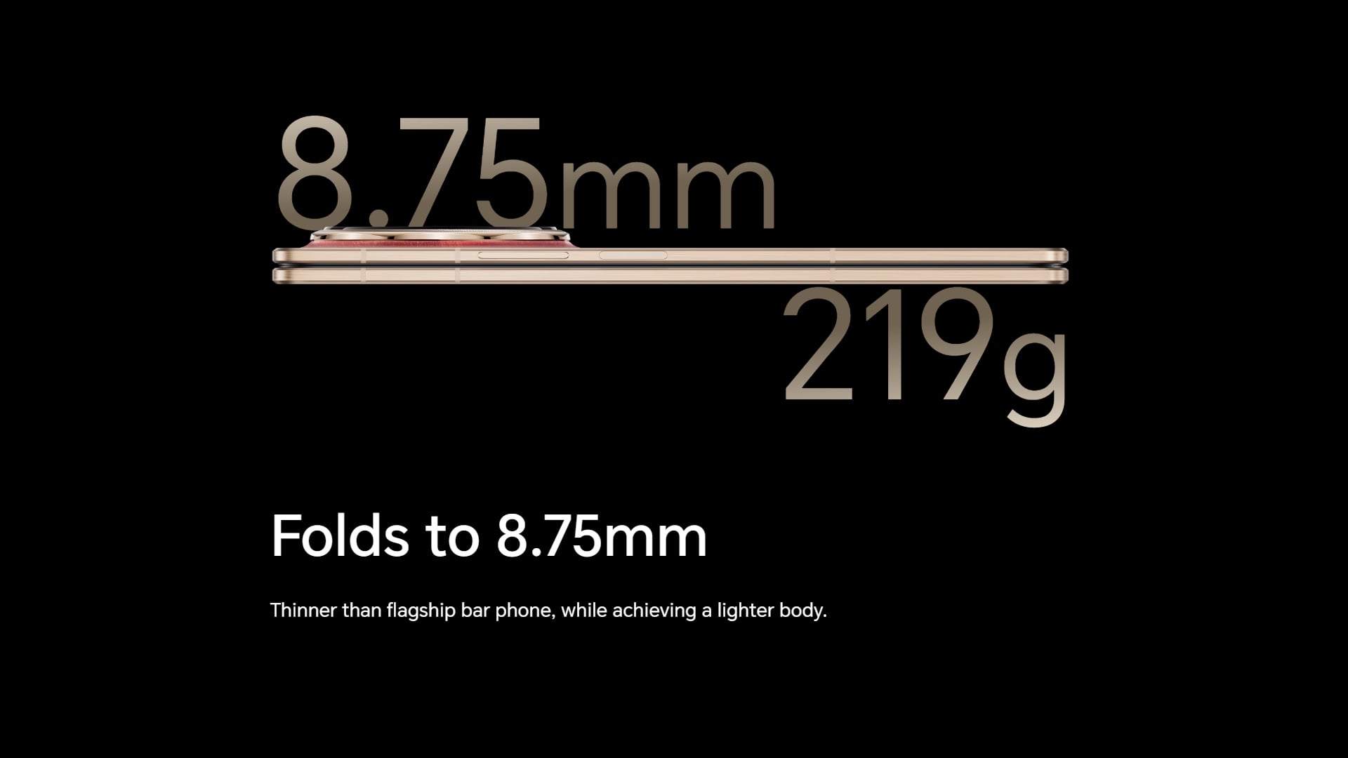 Side profile of the folded HONOR Magic V6 showing its 8.75mm thinness.