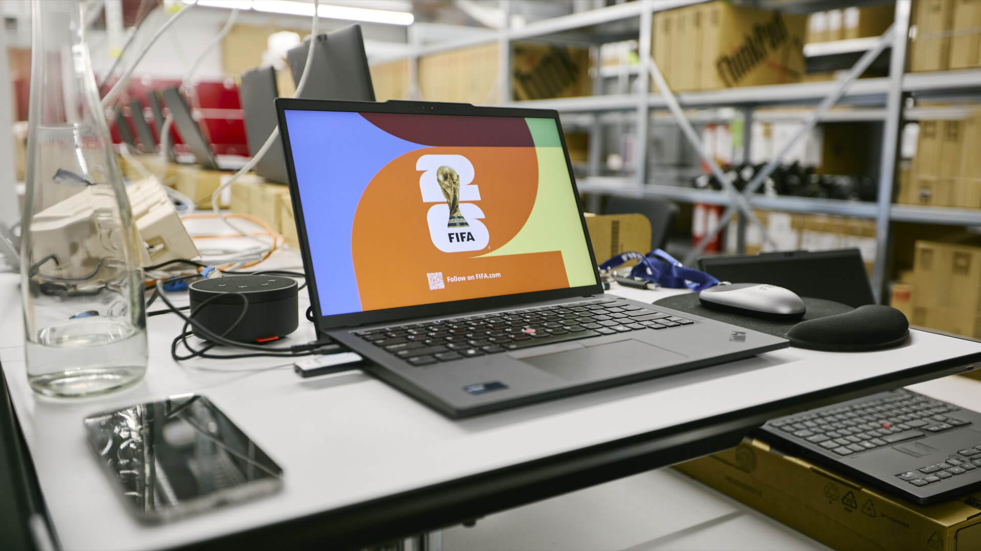 Lenovo ThinkPad laptop showing the FIFA 26 logo.