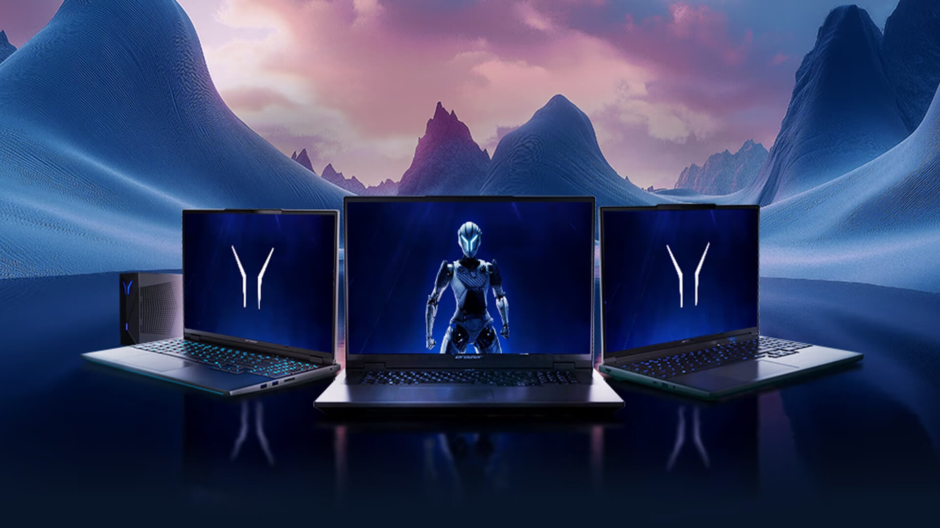 Three Medion ERAZER gaming laptops displayed together.
