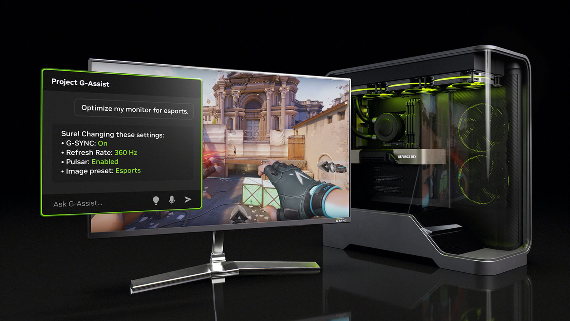 Monitor displaying NVIDIA Project G-Assist optimization settings.