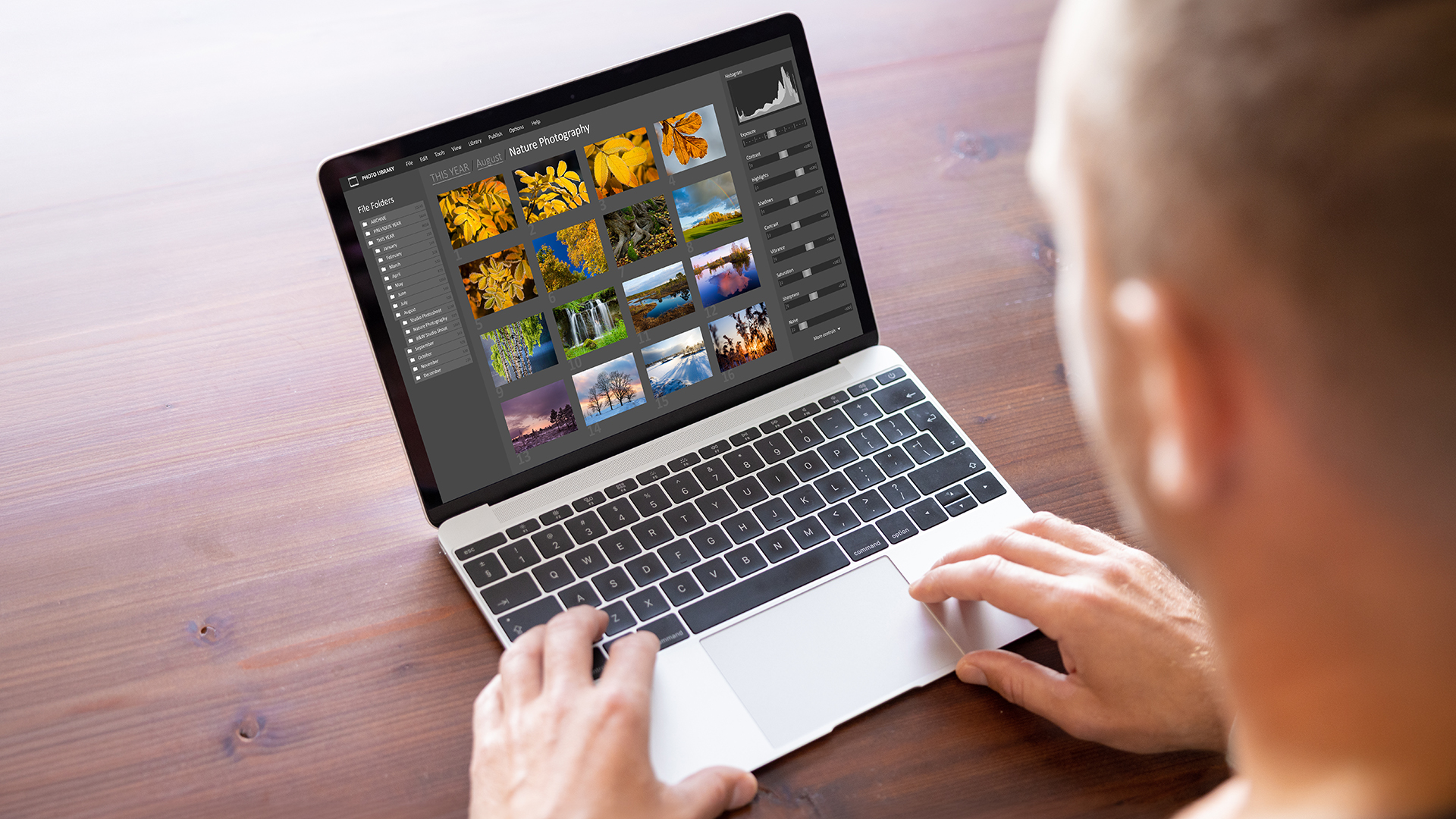 Person editing nature photography on a laptop computer.