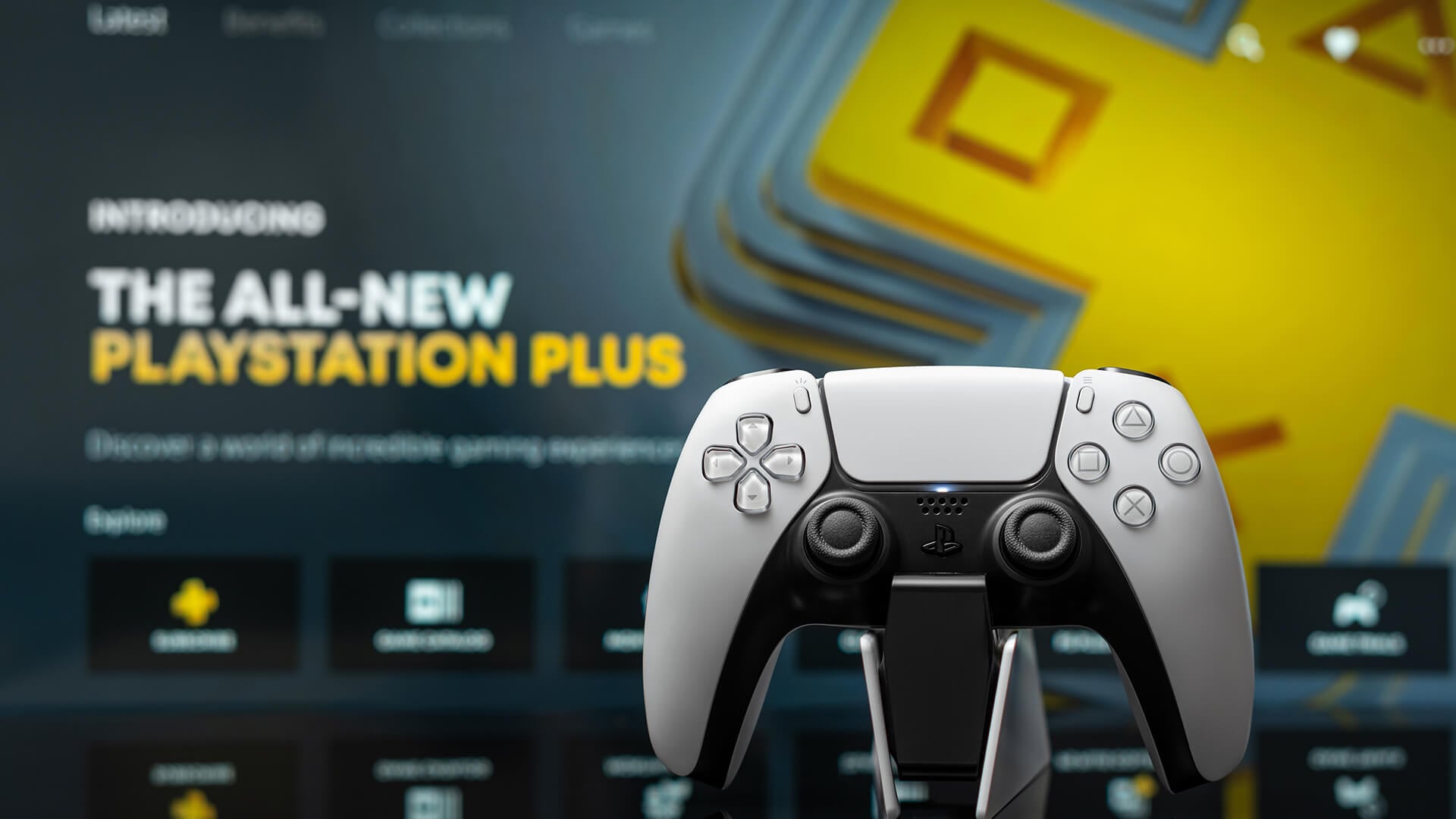 PlayStation Plus digital subscription menu screen with controller.