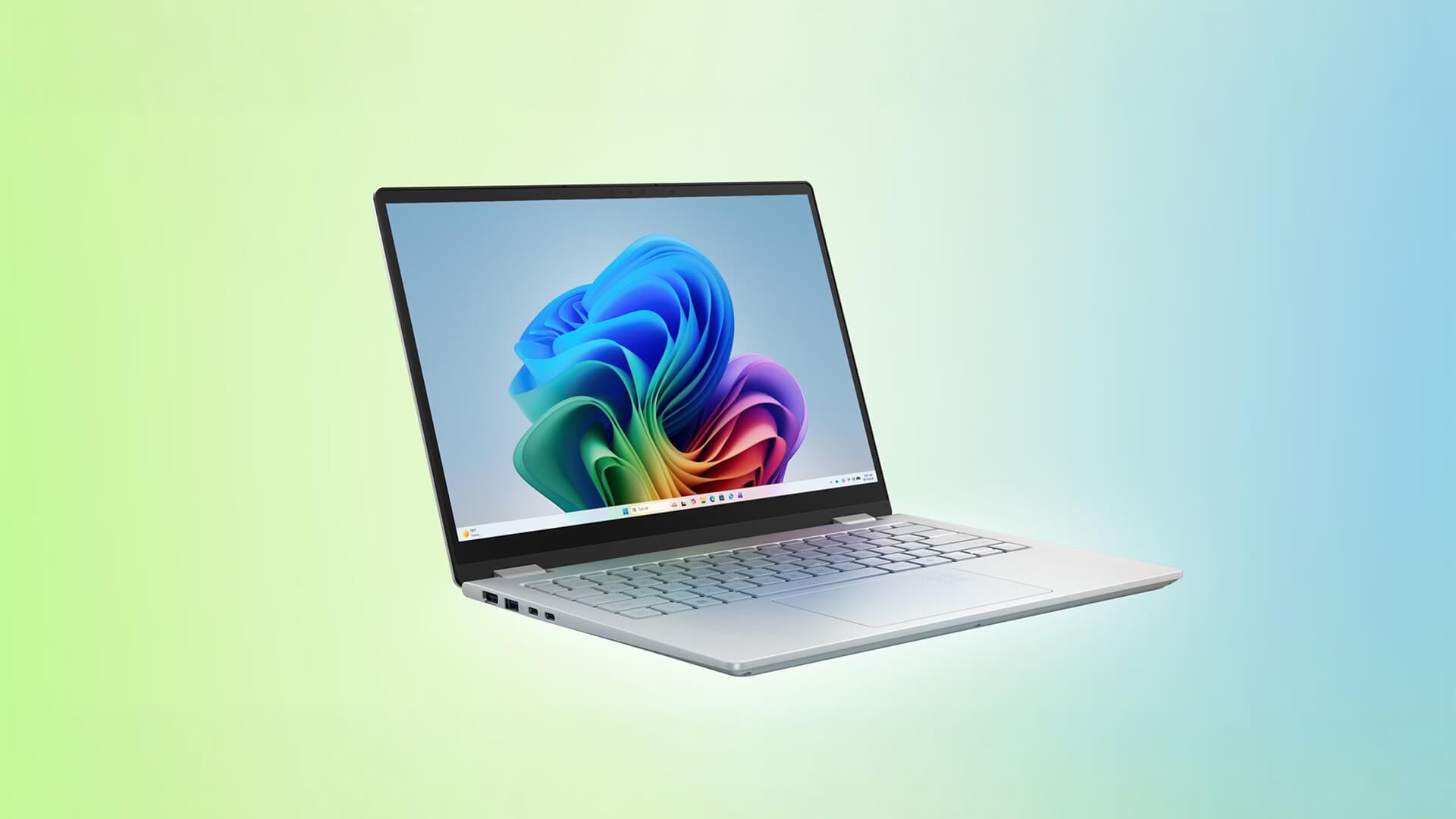 Thin and portable silver laptop for work and study.