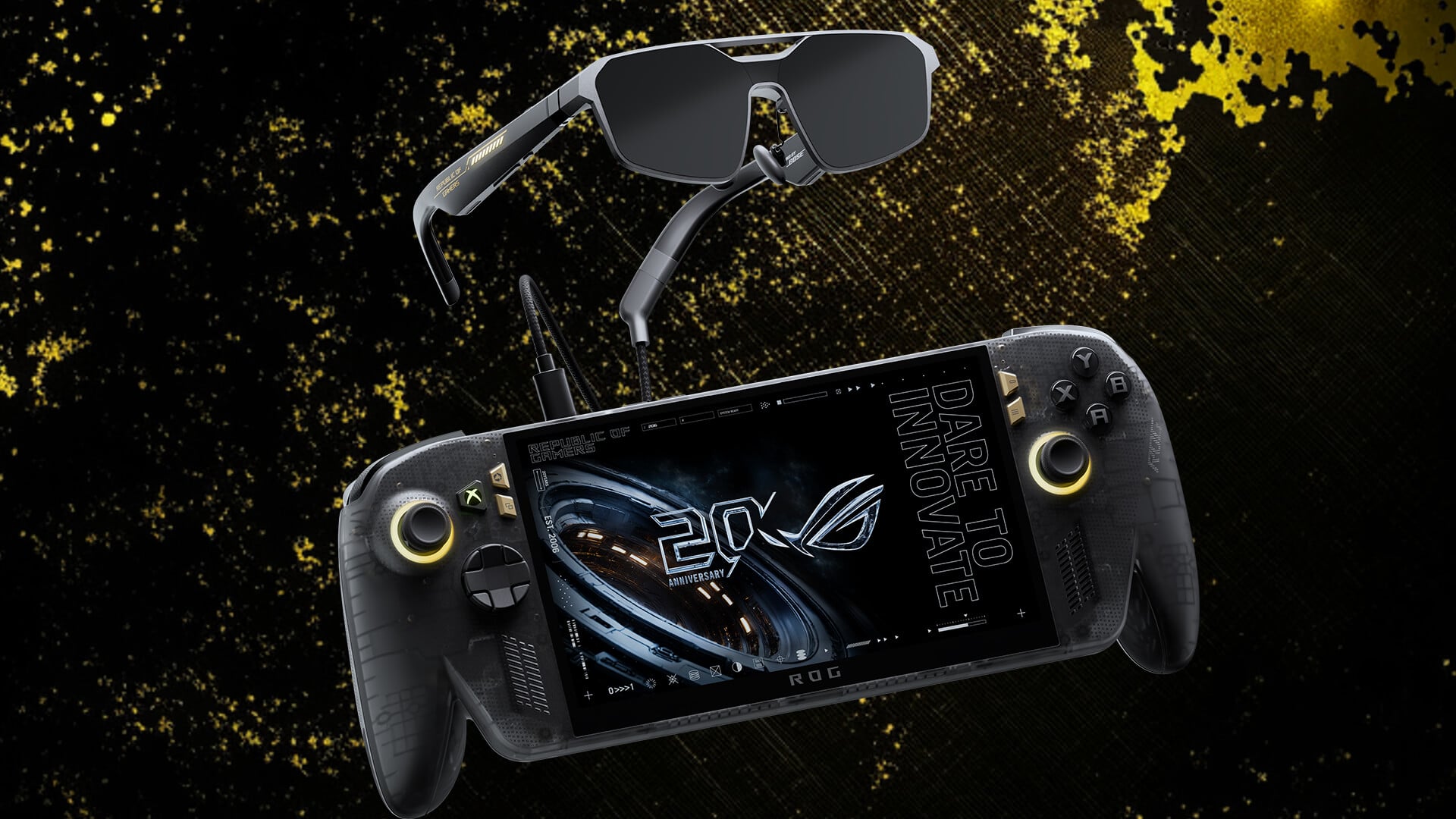 The ROG Xbox Ally X20 handheld console with bundled AR glasses.