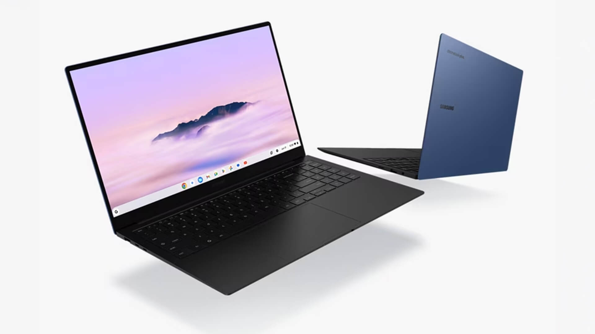Samsung Chromebook Plus floating against a white background.