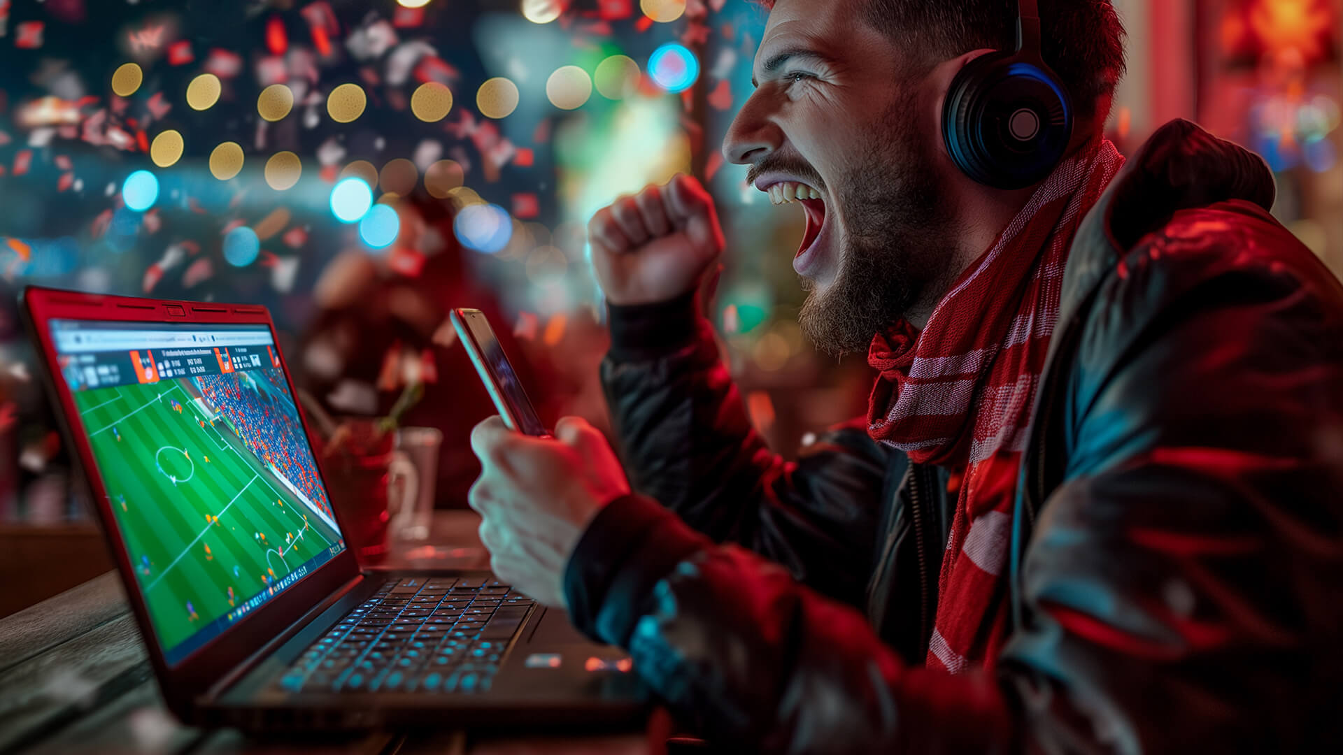 Tablet streaming football next to a laptop on a desk.