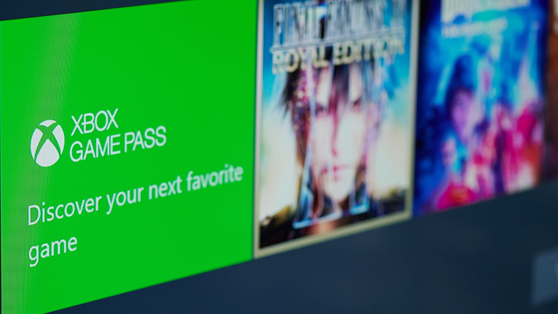Close-up of the Xbox Game Pass menu showing 'Discover your next game.
